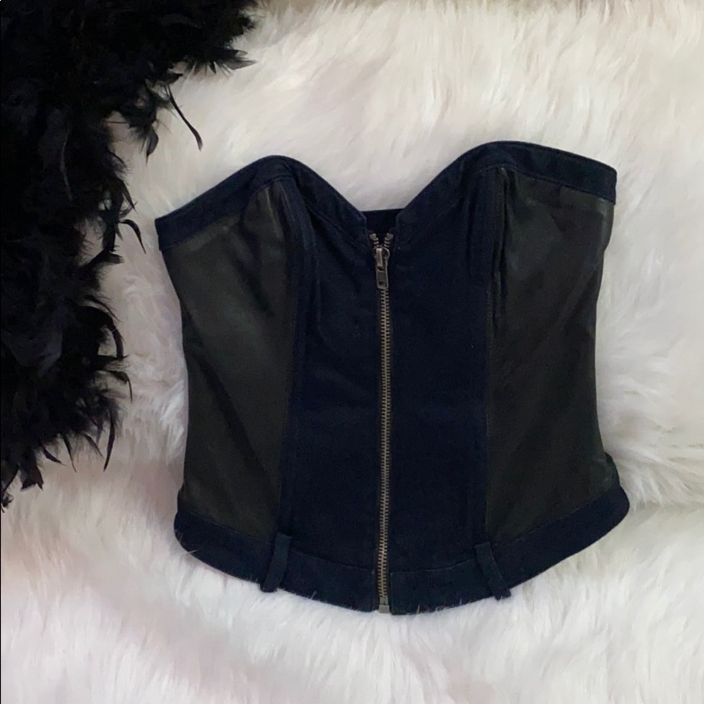 Guess Denim and Leather Corset Top